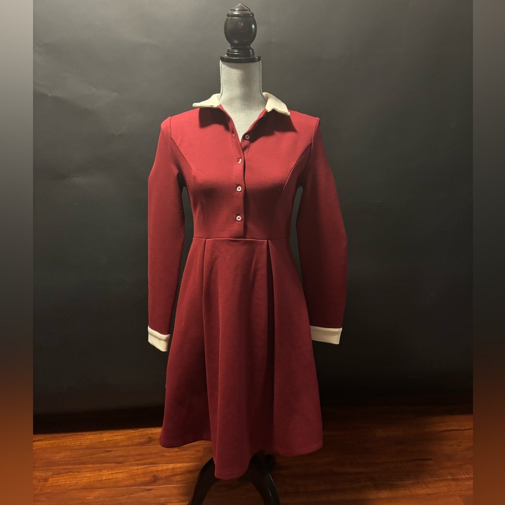 Twik Red Long Sleeve Dress with White Accents